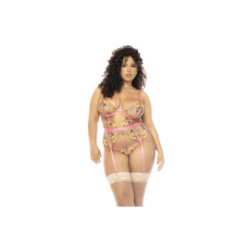 Body guépière grande taille avec dentelle brodée florale Sydney, porte jarretelles réglables et détachables 